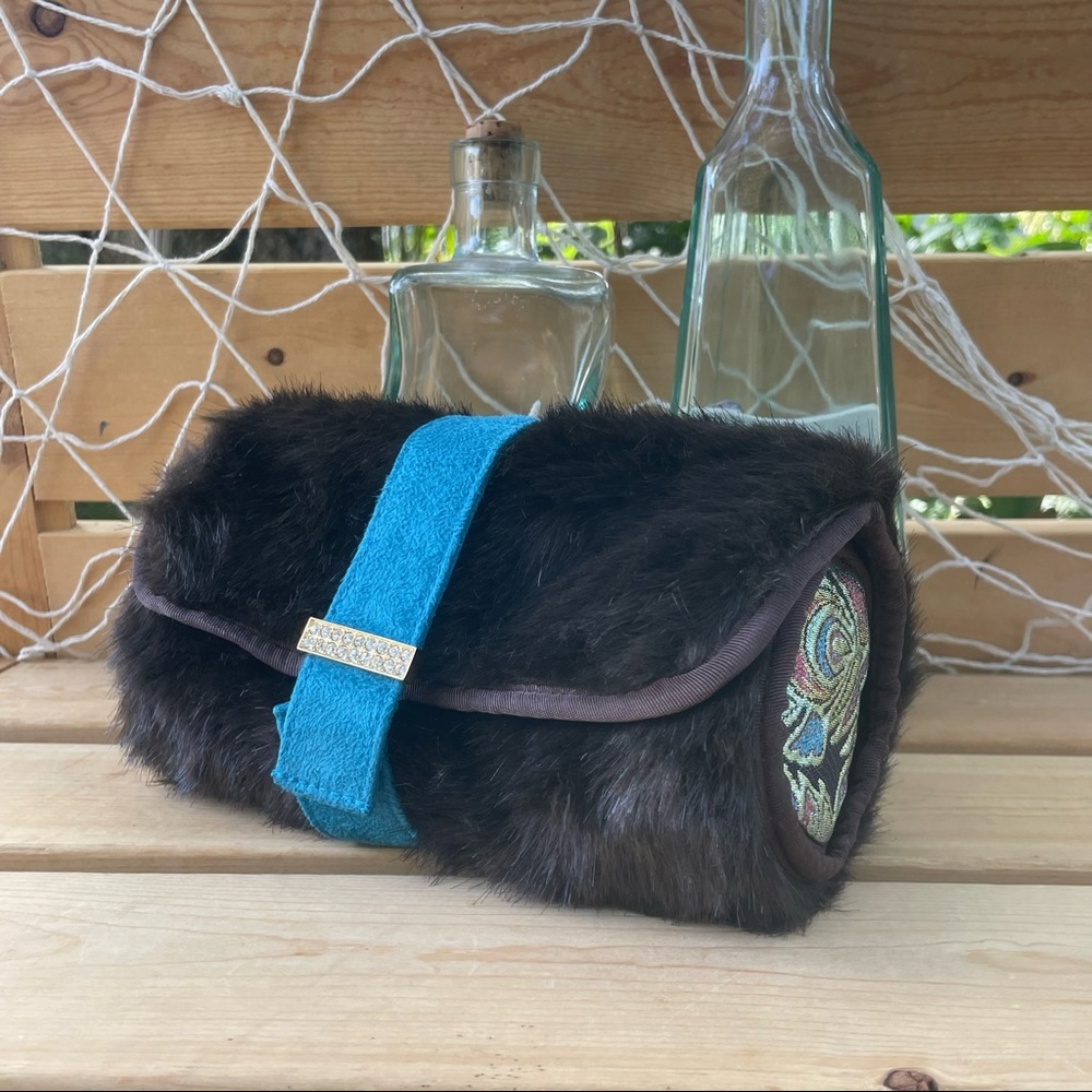 Stephanie Johnson Faux Furry Brown & Teal Travel Organizer